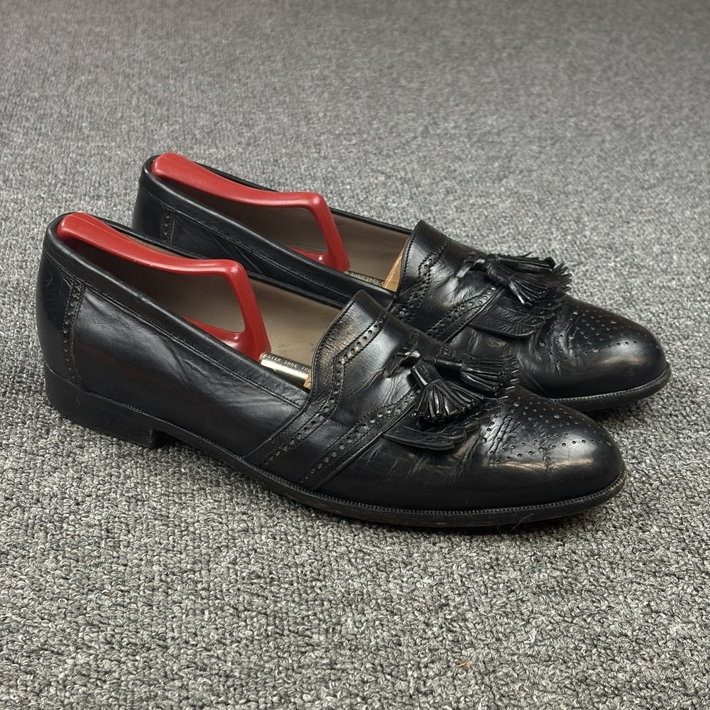 Bally Italy Black Leather Tassel Loafers Wingtip Brogue Dress Shoes Men's 8.5 D